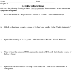 Chemistry unit 1 worksheet 3 mass volume and density