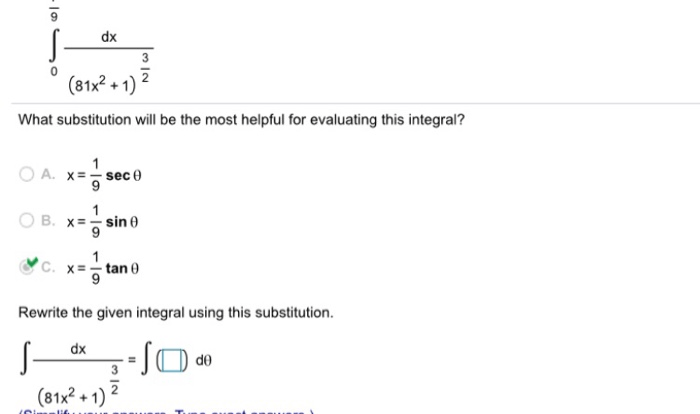 Evaluate trigonometric substitution chegg transcribed